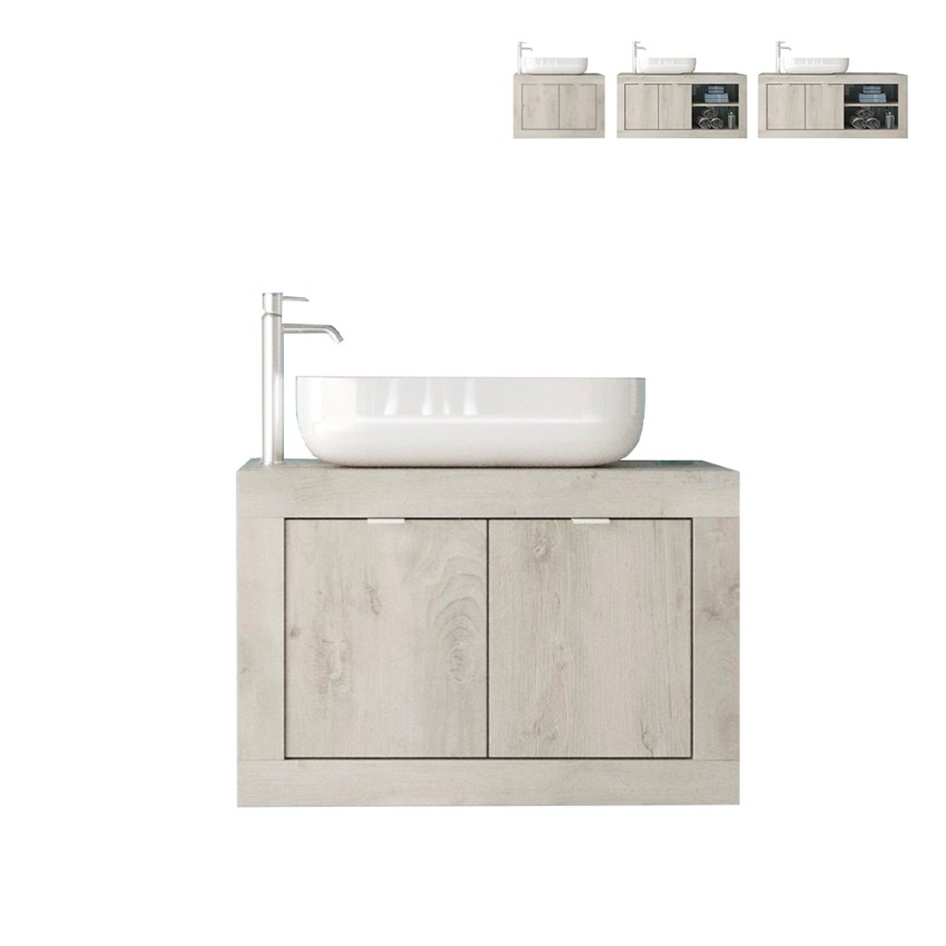 Mueble baño suspendido con lavabo y 2 puertas en madera blanca moderno Alon Oferta Mueble baño suspendido con lavabo y 2 puertas en madera blanca moderno Alon Oferta