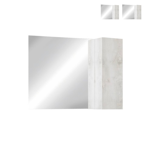 Espejo baño con luz LED y columna suspendida 1 puerta madera blanco Evin Promoción