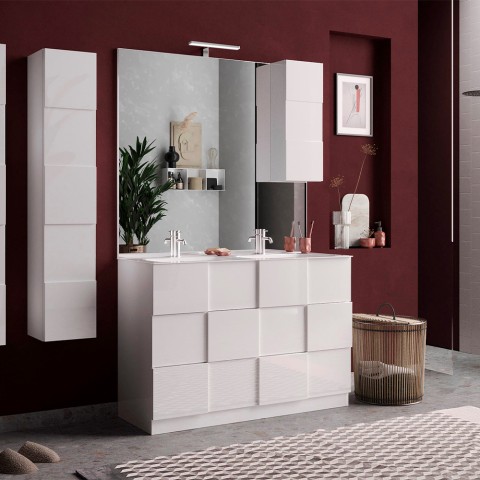 Mueble baño suelo blanco brillante doble lavabo 3 cajones Feel T Dama Promoción