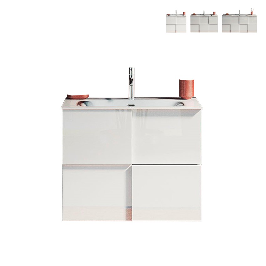 Mueble baño suspendido blanco brillante con lavabo y 3 cajones Gambit Dama Oferta