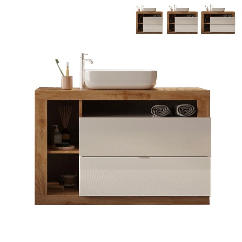 Mueble baño moderno de suelo 2 cajones madera blanca y lavabo Jarad BW Promoción