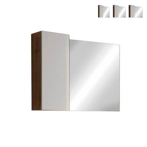 Espejo baño columna 1 puerta luz LED madera blanca roble Pilar BW Promoción