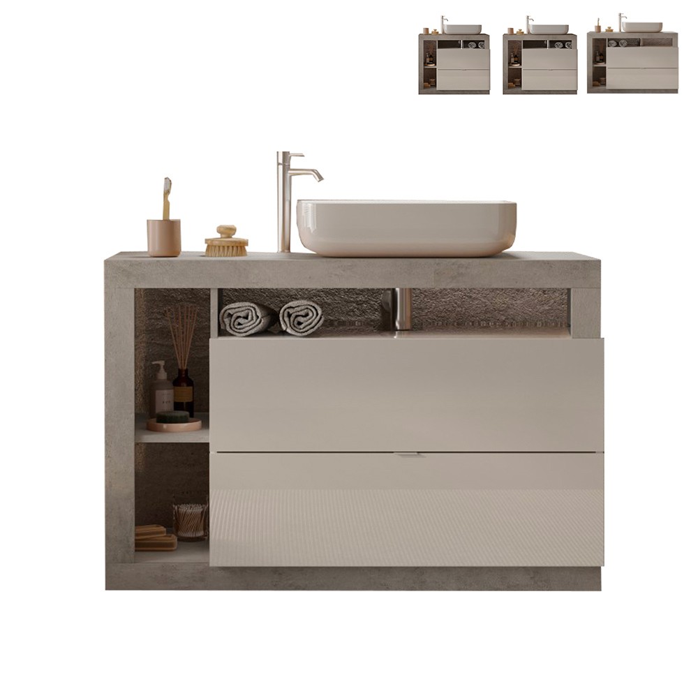 Mueble baño de suelo lavabo 2 cajones blanco gris cemento Jarad BC