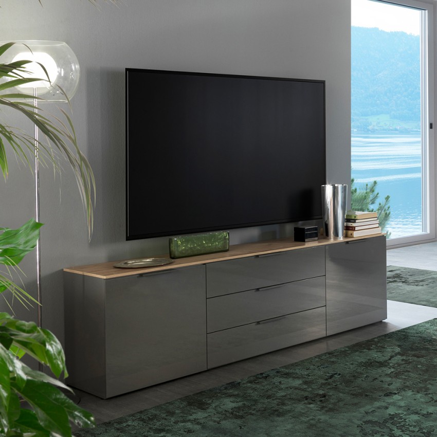 Fergus Wood mueble de TV 220 x 43 cm blanco madera pared salón