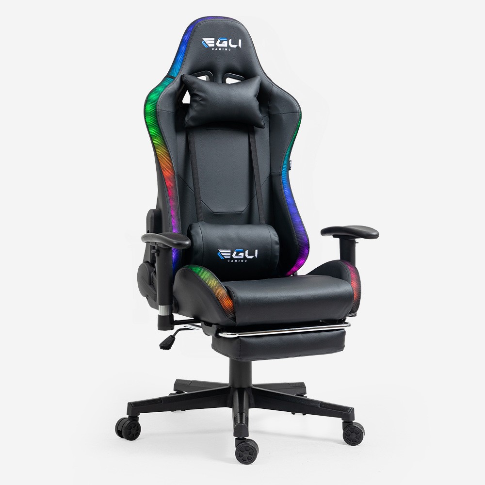 Silla gamer ergonómica con reposapiés y LED RGB The Horde Comfort