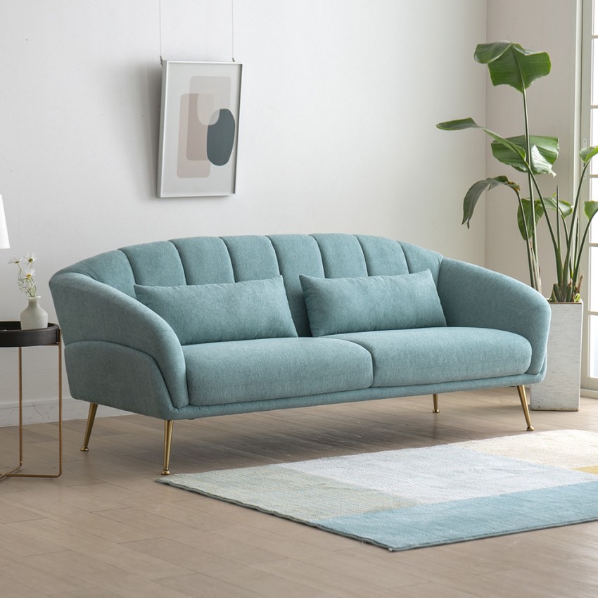 Sofá salón 3 plazas cómodo elegante patas metálicas doradas Chris Promoción
