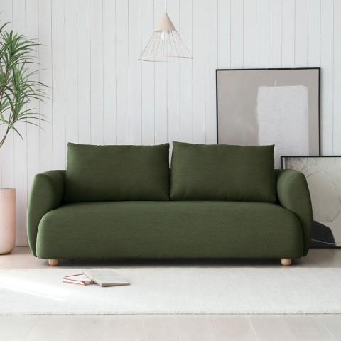Sofá 3 plazas tela estilo moderno nórdico diseño 196 cm verde Geert. Promoción