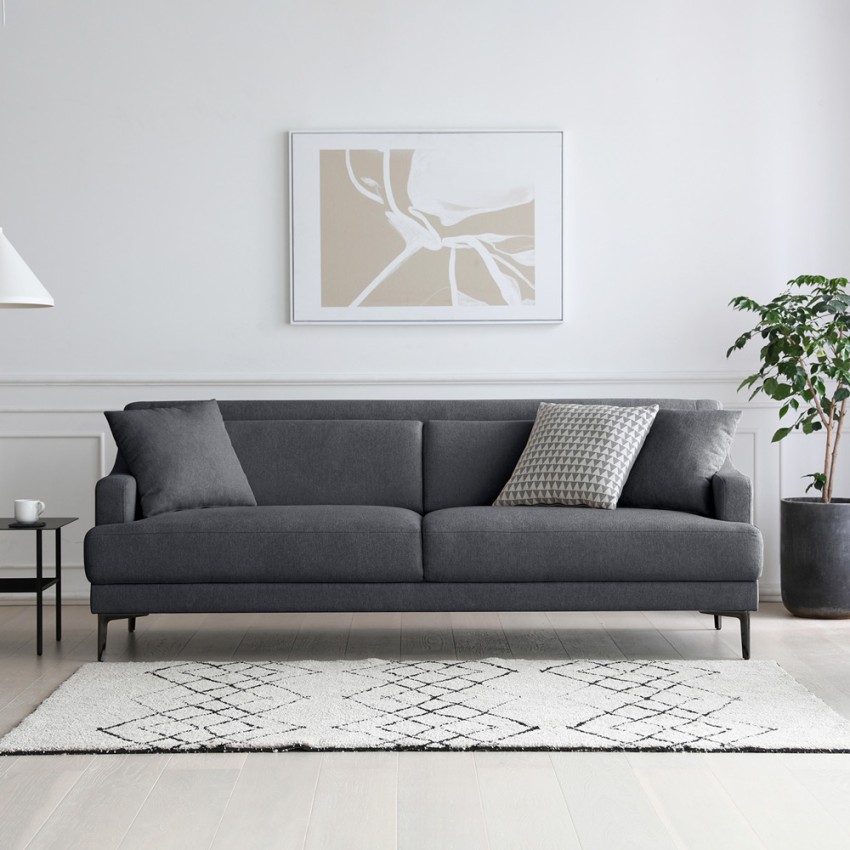Sofá de 3 plazas con reposapiés cuero sintético gris - referencia