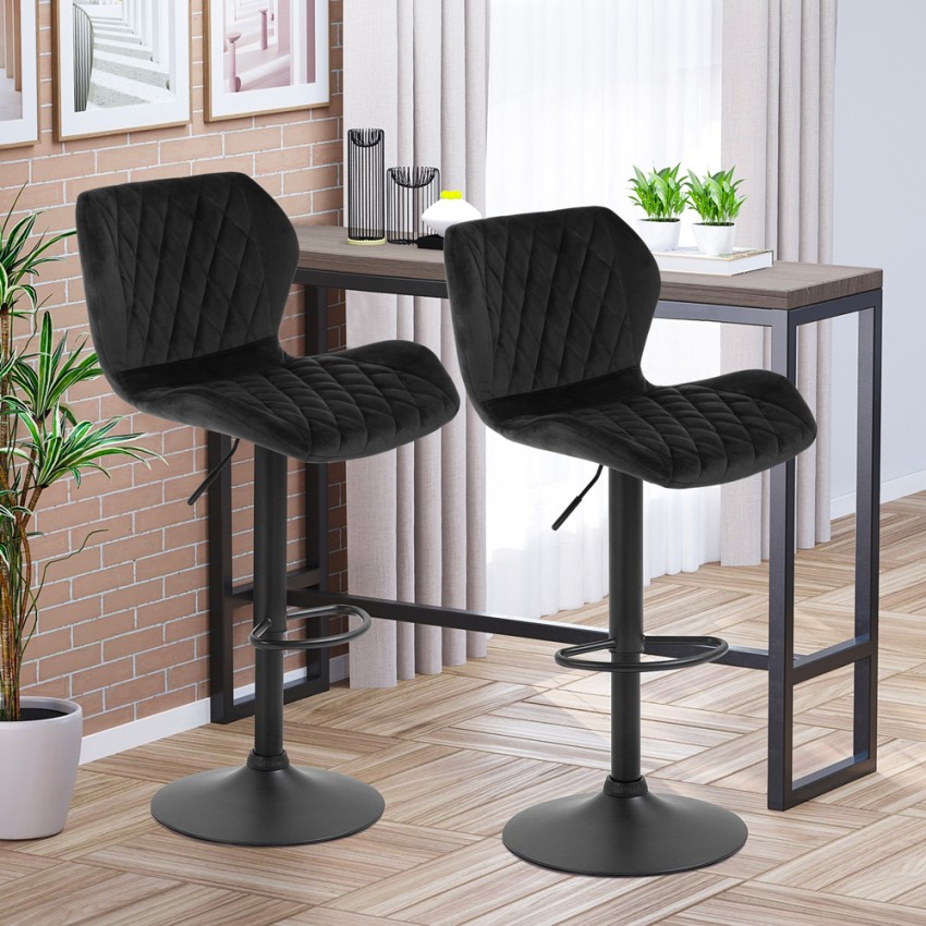  Taburete de barra de cocina ajustable moderno en tela de terciopelo Jersey. Rebajas 