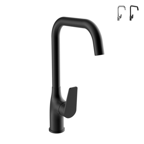 Grifo monomando para fregadero de cocina con caño alto negro mate cromado Kalos Promoción