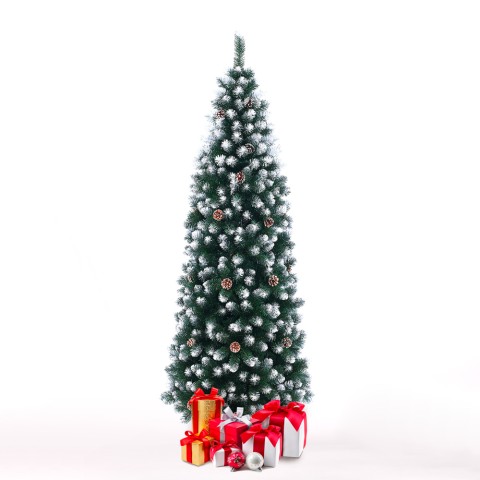 Árbol de Navidad de 180 cm cubierto de nieve, adornado con piñas Poyakonda. Promoción