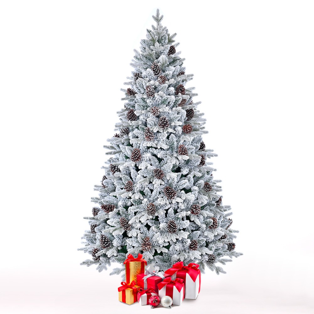 Árbol de Navidad artificial decorado y nevado de 240 cm con piñas Uppsala