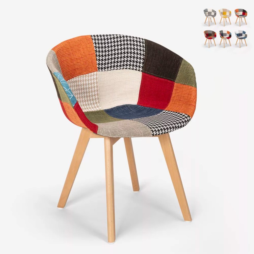 Silla de bar y cocina patchwork en madera y tela Pigeon Venta