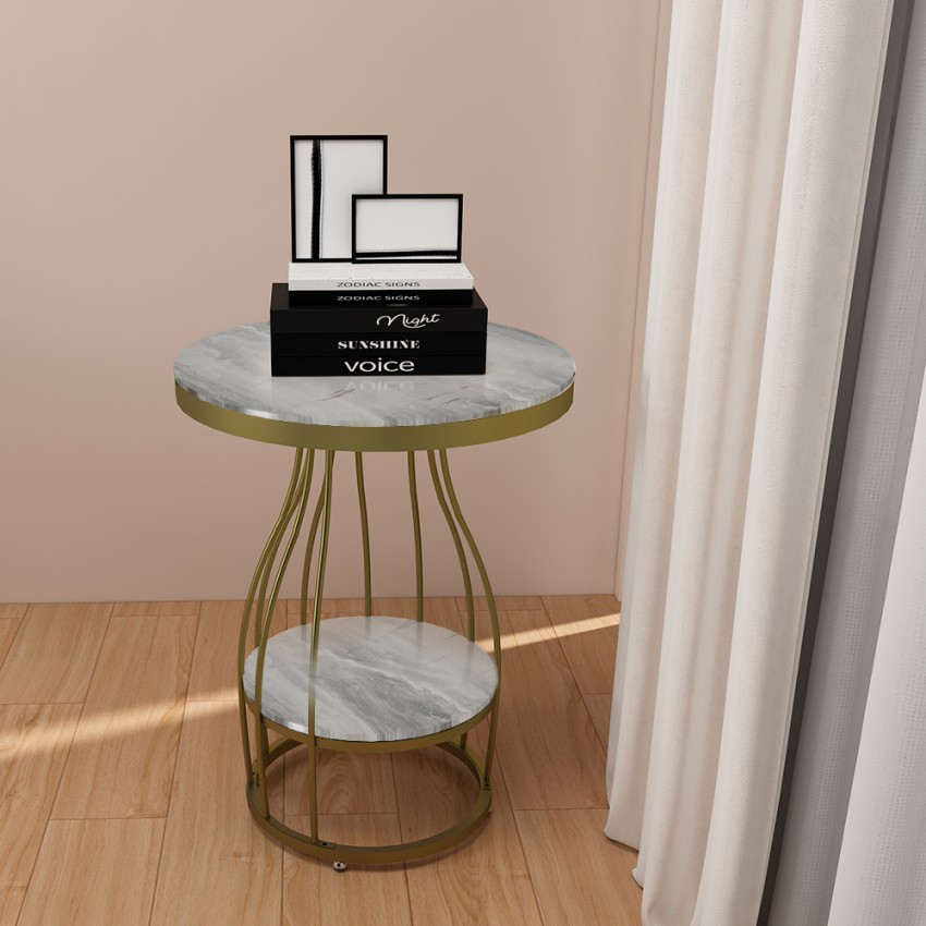 Mesa de centro redonda 50 x 63 cm de metal dorado y mármol Neep XL Promoción