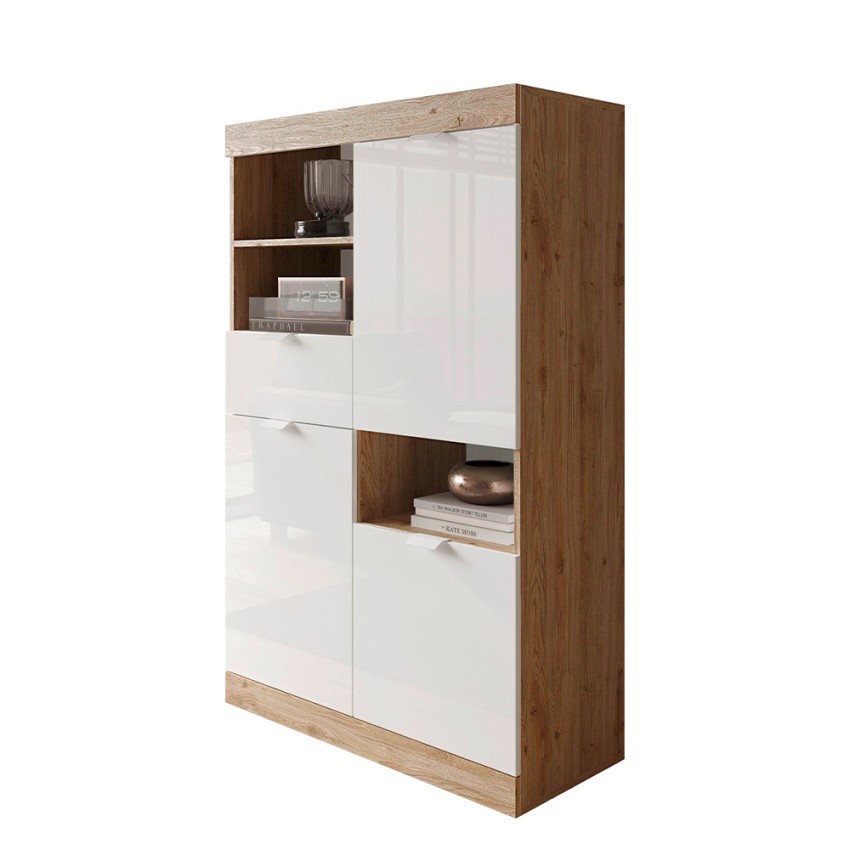 Aparador Dale 3 puertas 1 cajón mueble almacenaje madera blanca brillo