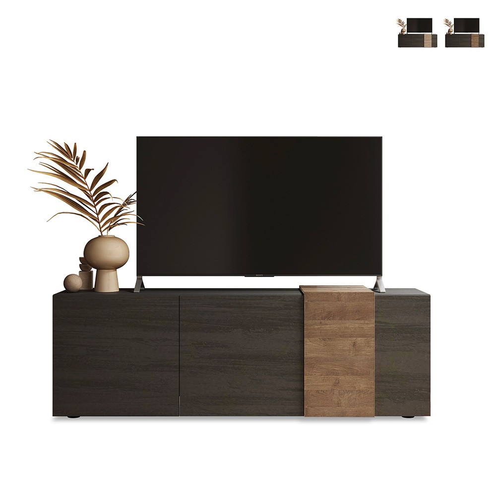 Mueble TV diseño moderno 3 puertas madera gris 181x44x59cm Suite