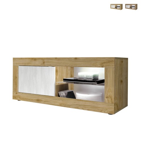 Mueble TV moderno 140x43cm puerta madera blanco Diver WB Basic Promoción