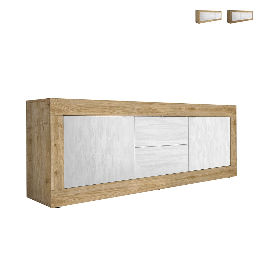 Mueble TV 210cm madera 2 puertas 2 cajones blanco Visio WB