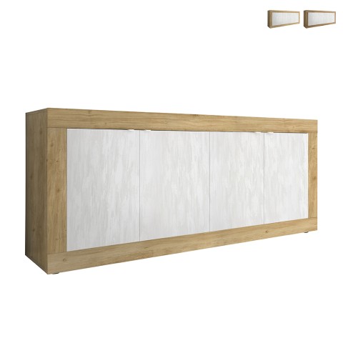 Credenza aparador 207cm para sala de estar en madera con 4 puertas blanco Altea WB Promoción