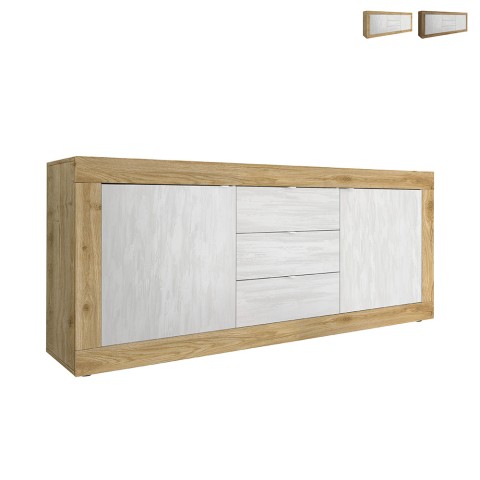 Aparador moderno de madera con 3 cajones y 2 puertas blanco Tribus WB Basic Promoción