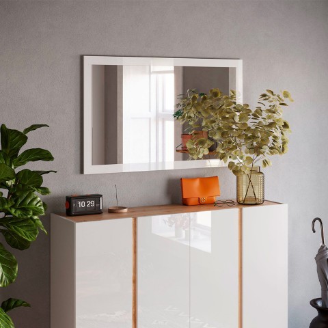 Espejo moderno 110x60cm pared entrada marco blanco brillante Nadine Promoción