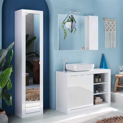 Columna móvil baño con puerta de espejo 42x35x195 blanco brillante Letty Promoción