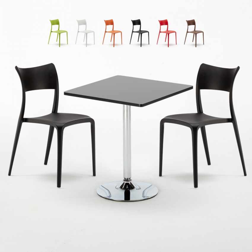 Mesa Cuadrada Negra Con 2 Sillas De Colores Interior Bar Parisienne Mojito Promoción