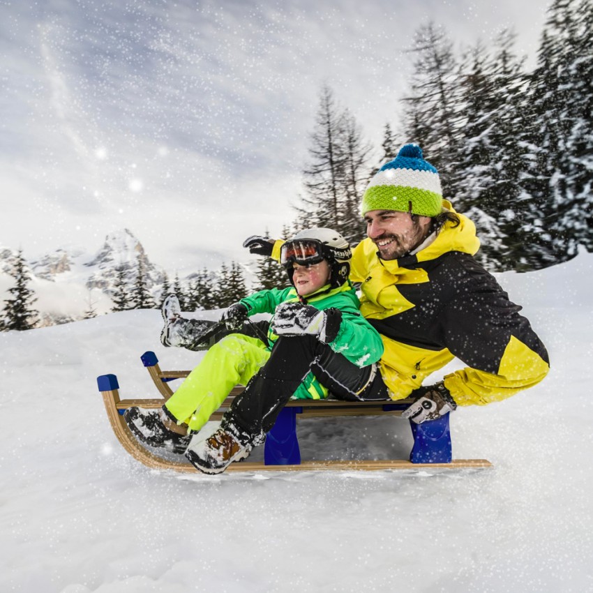 Rudy trineo de madera para nieve plegable para niños de 2 plazas