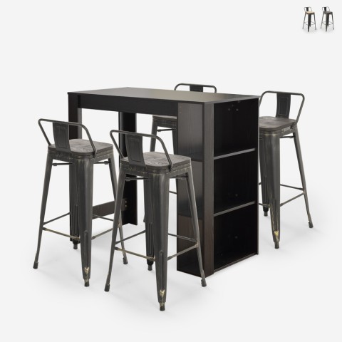 conjunto de mesa alta bar negro 4 taburetes Lix con respaldo cruzville Promoción