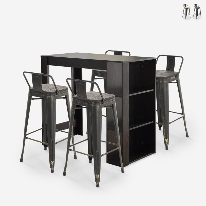 conjunto de mesa alta bar negro 4 taburetes con respaldo cruzville Promoción