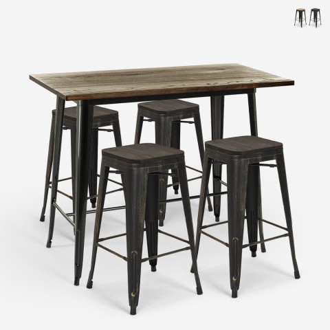 conjunto de 4 taburetes mesa alta de bar cocina industrial 120x60 farley Promoción