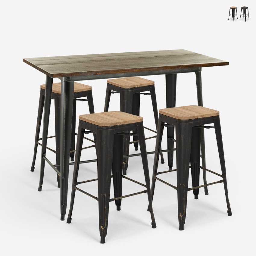 conjunto 4 taburetes bar industrial mesa 120x60 negro vintage fordville Venta