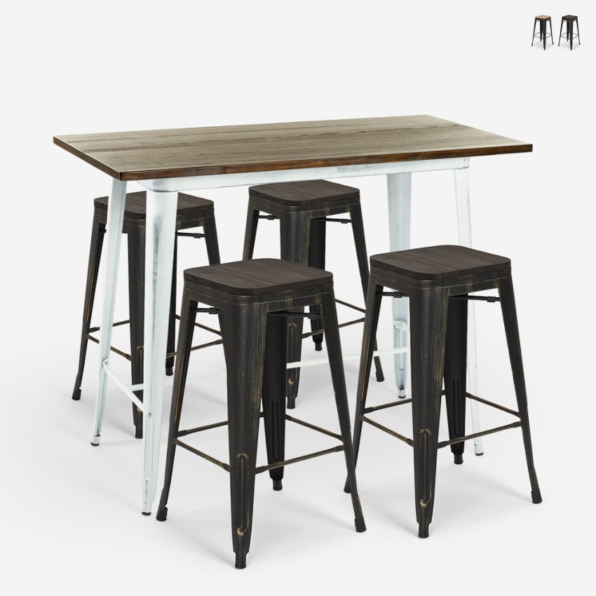 conjunto mesa alta blanca 120x60 4 taburetes de bar vintage swanton Venta conjunto mesa alta blanca 120x60 4 taburetes de bar vintage swanton Venta