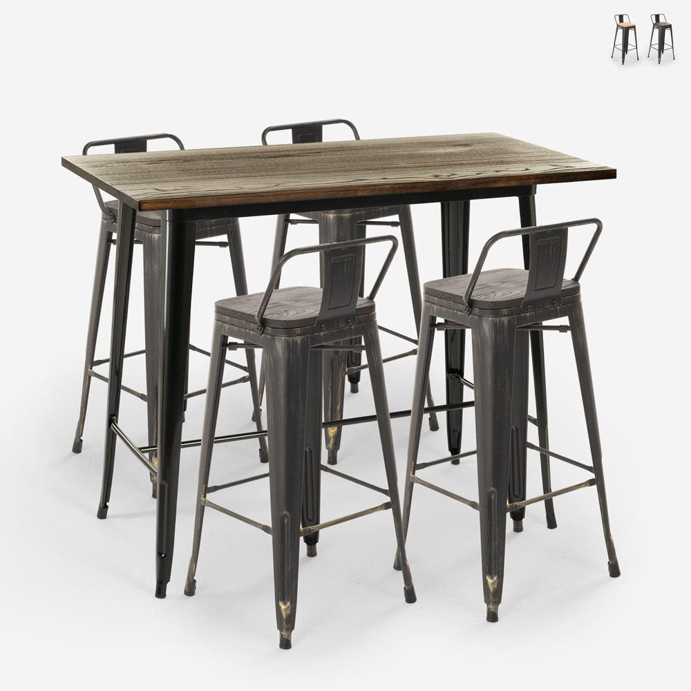 conjunto de 4 taburetes de bar Lix respaldo mesa alta cocina negro 120x60 wahoo