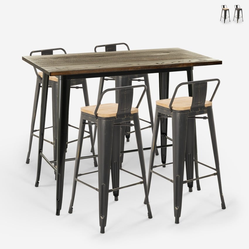 conjunto de 4 taburetes de bar respaldo mesa alta cocina negro 120x60 wahoo Venta