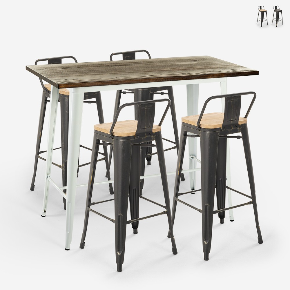 conjunto mesa alta blanca industrial 4 taburetes de bar respaldo palmyra