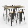 conjunto mesa alta blanca industrial 4 taburetes de bar Lix respaldo palmyra Descueto