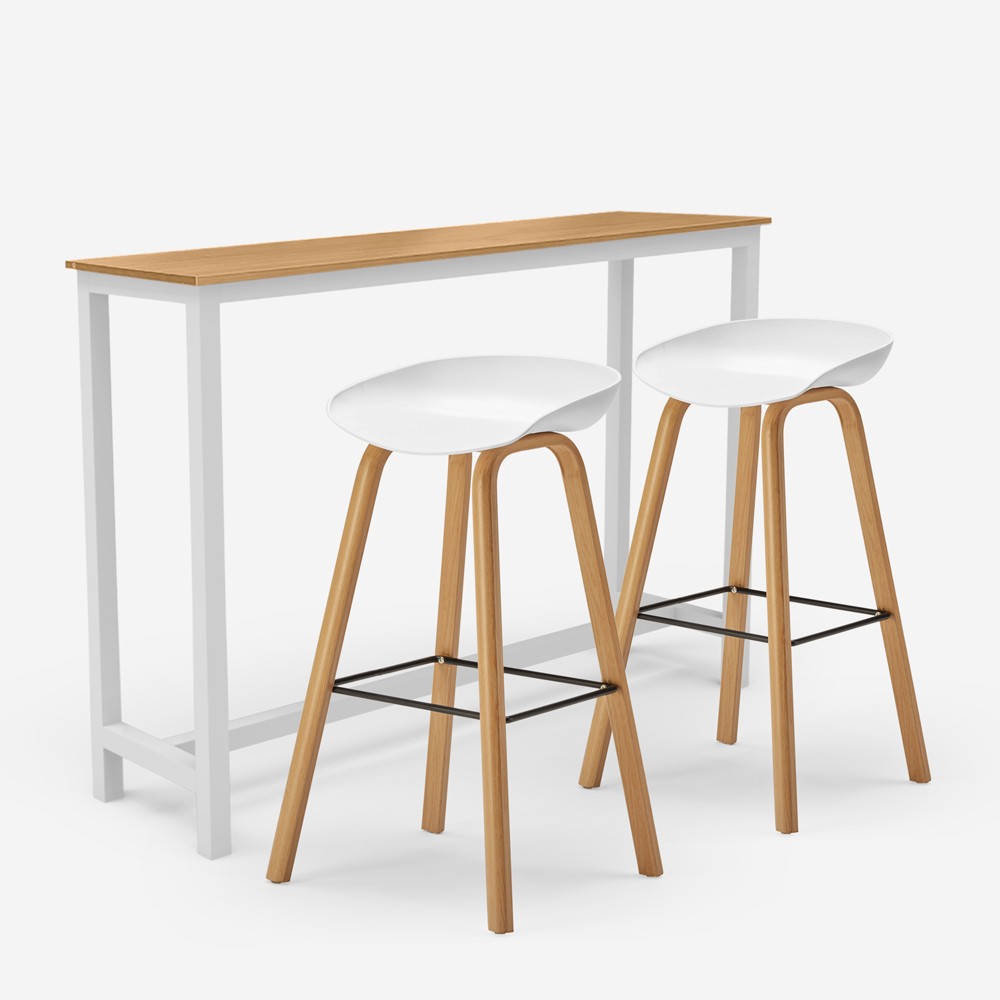 Conjunto de mesa alta 2 taburetes de bar h75cm blanco madera escandinava Vineland