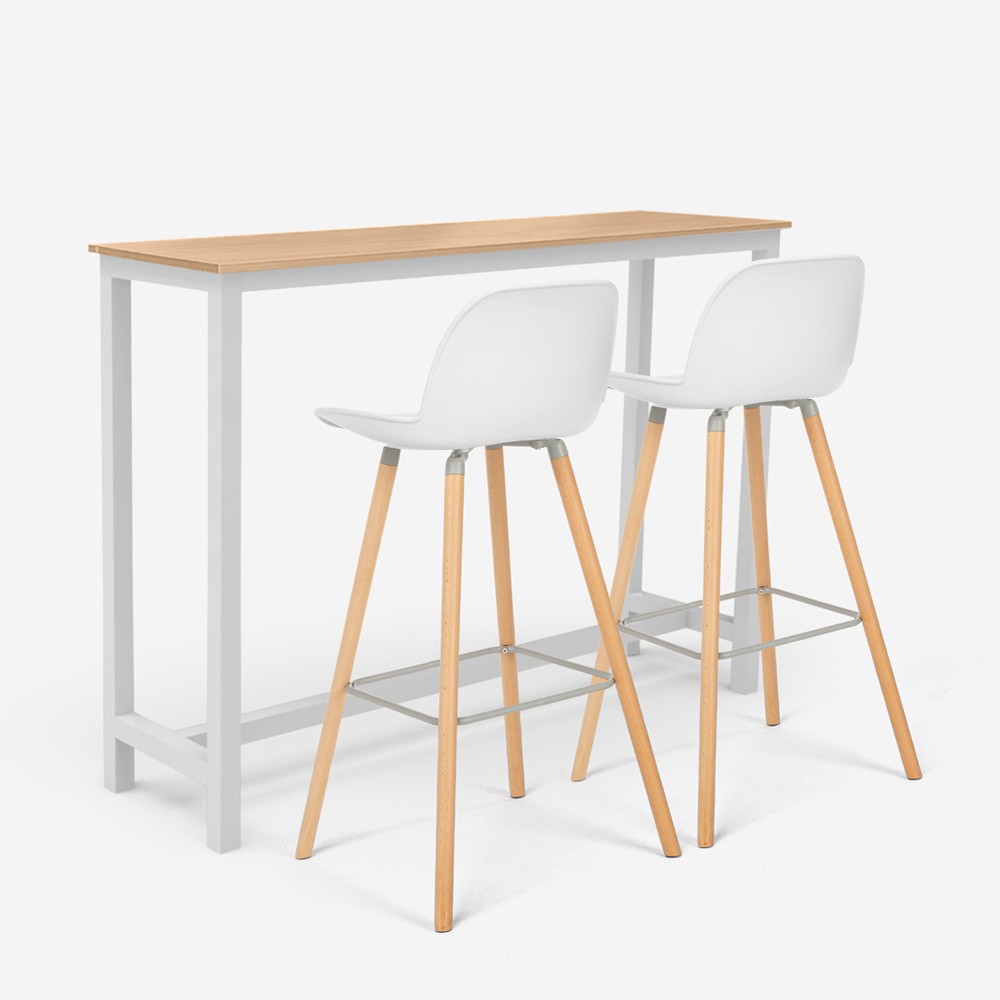 Conjunto de 2 taburetes de bar respaldo alto mesa de cocina madera blanca Westover
