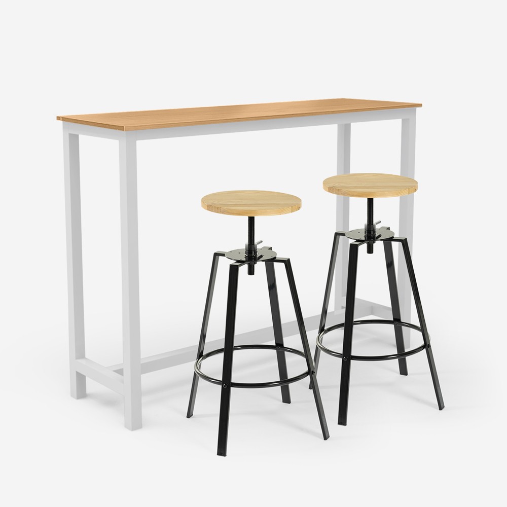 Conjunto de mesa alta de madera blanca 140x40cm 2 taburetes de bar giratorios Creswell