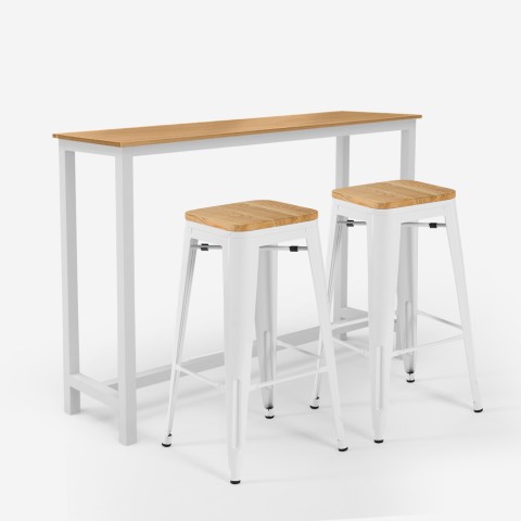 conjunto mesa alta industrial 2 taburetes de bar Lix madera blanca trenton Promoción