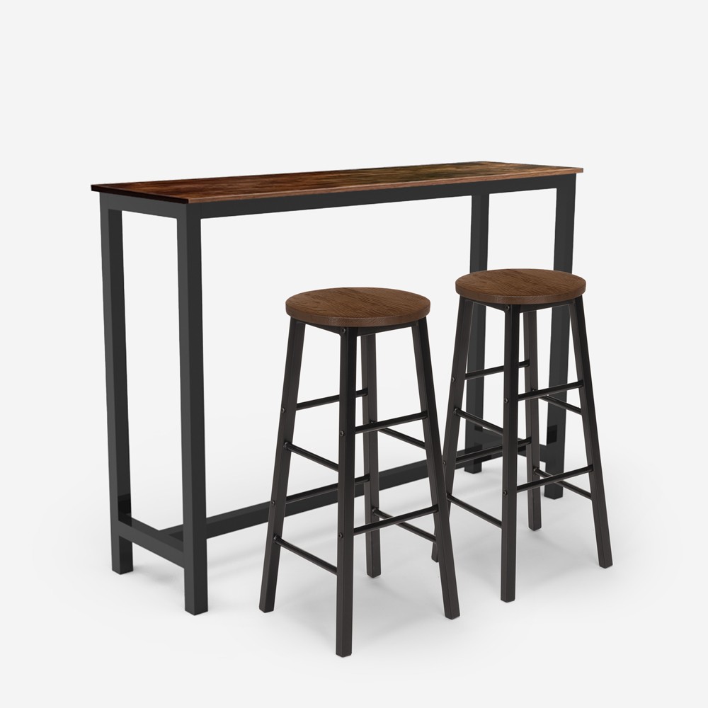 Conjunto de 2 taburetes bar industriales madera metal mesa alta 140x40 Pinetown