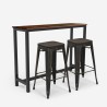 conjunto mesa de cocina alta industrial 140x40 2 taburetes de bar oakwood Descueto