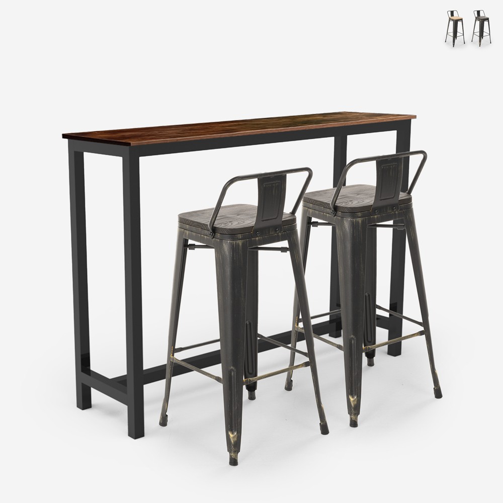 conjunto 2 taburetes bar respaldo mesa alta 140x40 industrial ludlow