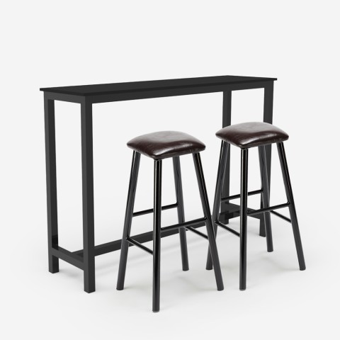 Conjunto mesa alta cocina negra 2 taburetes de bar tapizados en polipiel Spickard Promoción