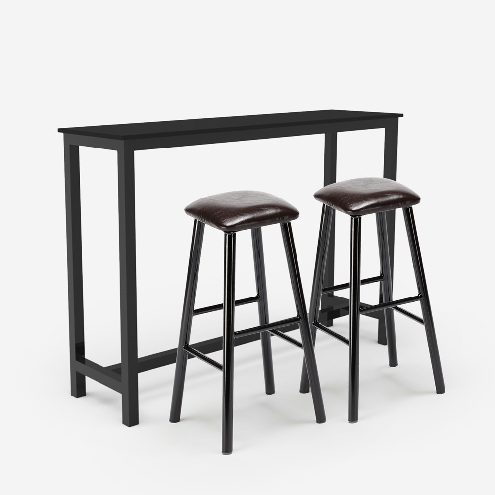 Conjunto mesa alta cocina negra 2 taburetes de bar tapizados en polipiel Spickard