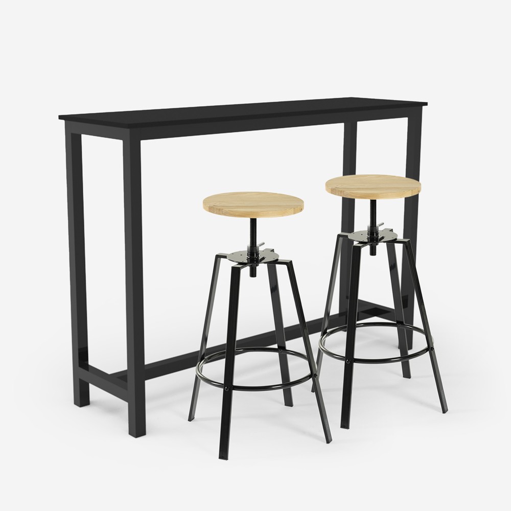 Conjunto de 2 taburetes altos de bar giratorios mesa alta industrial negra 140x40cm Essex