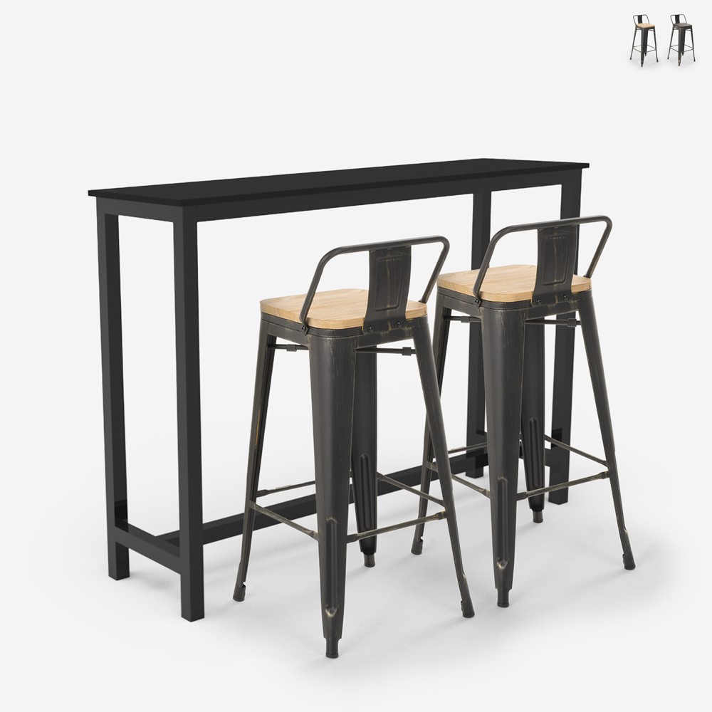 rexford conjunto de 2 taburetes de barra respaldo alto mesa de bar negro industrial