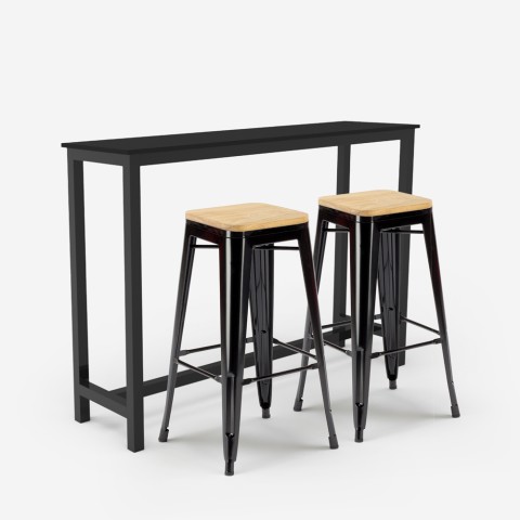 conjunto knott mesa de cocina alta para barra 2 taburetes industriales madera negra knott Promoción