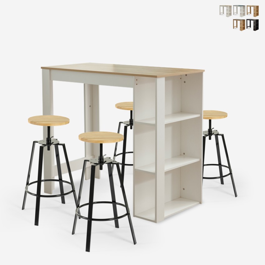 Conjunto mesa alta cocina 120x60cm 4 taburetes giratorios regulables Redmond Venta